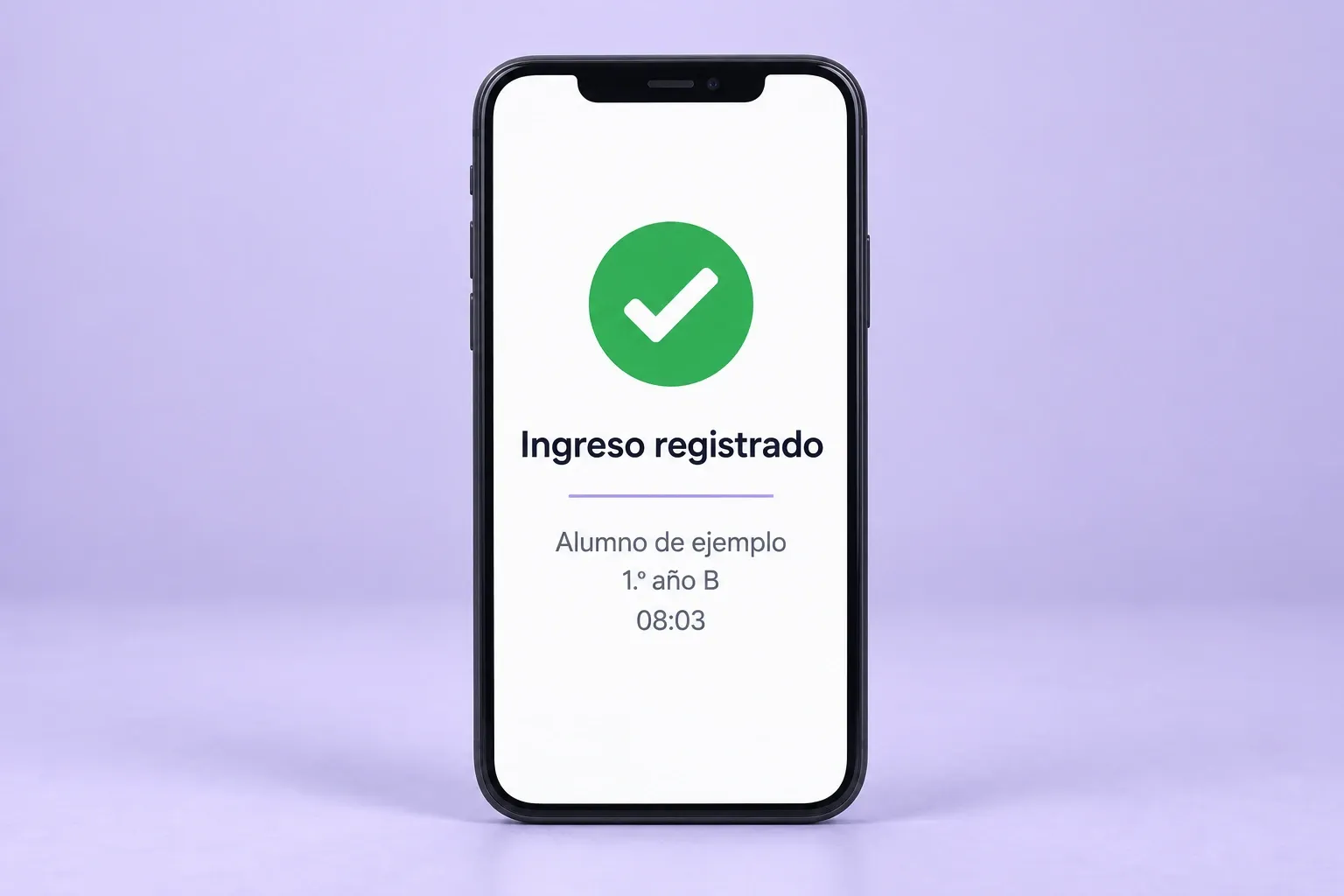 Pantalla ilustrativa de ingreso registrado