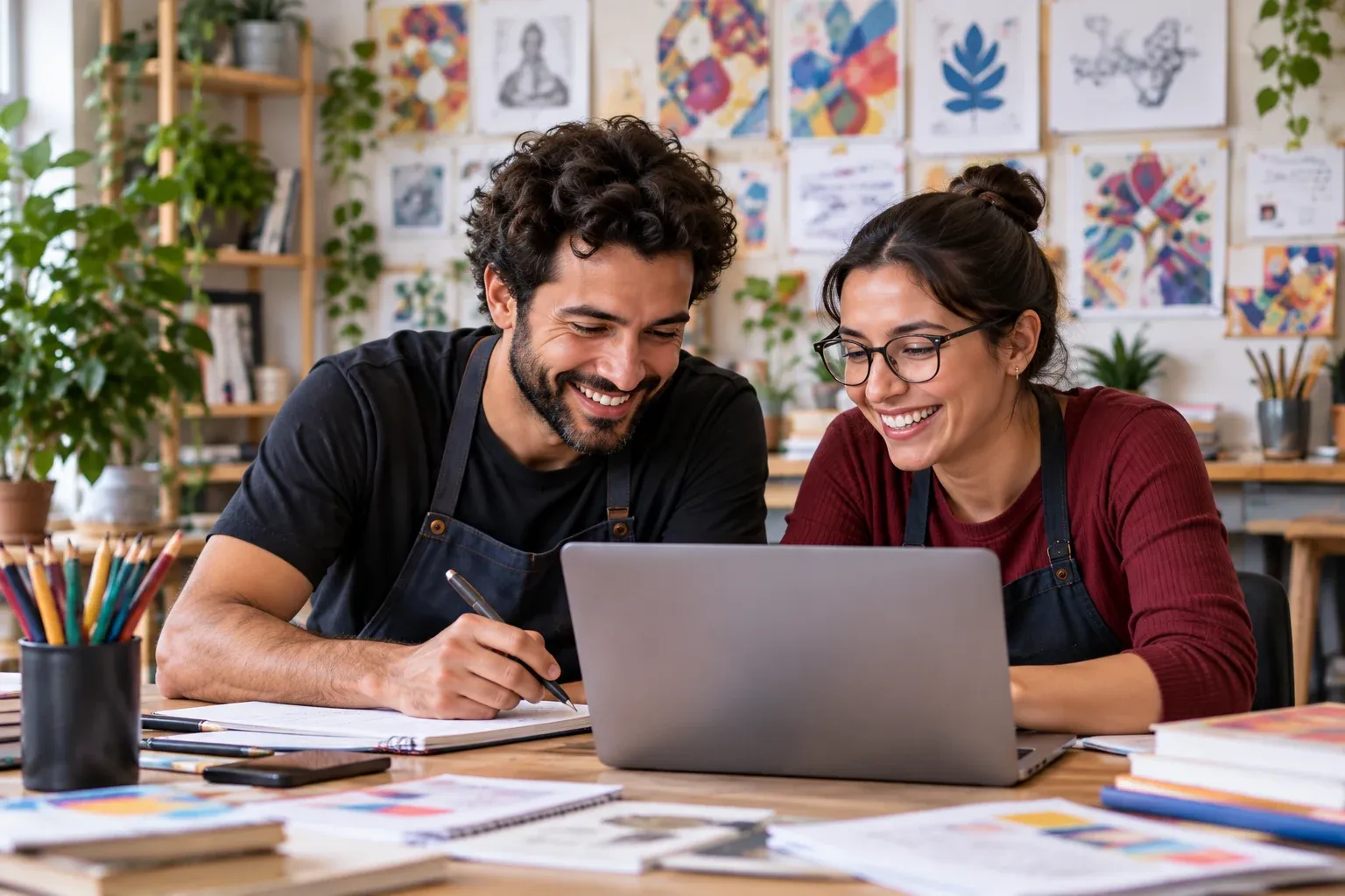 Dos docentes de una academia trabajando juntos con una computadora