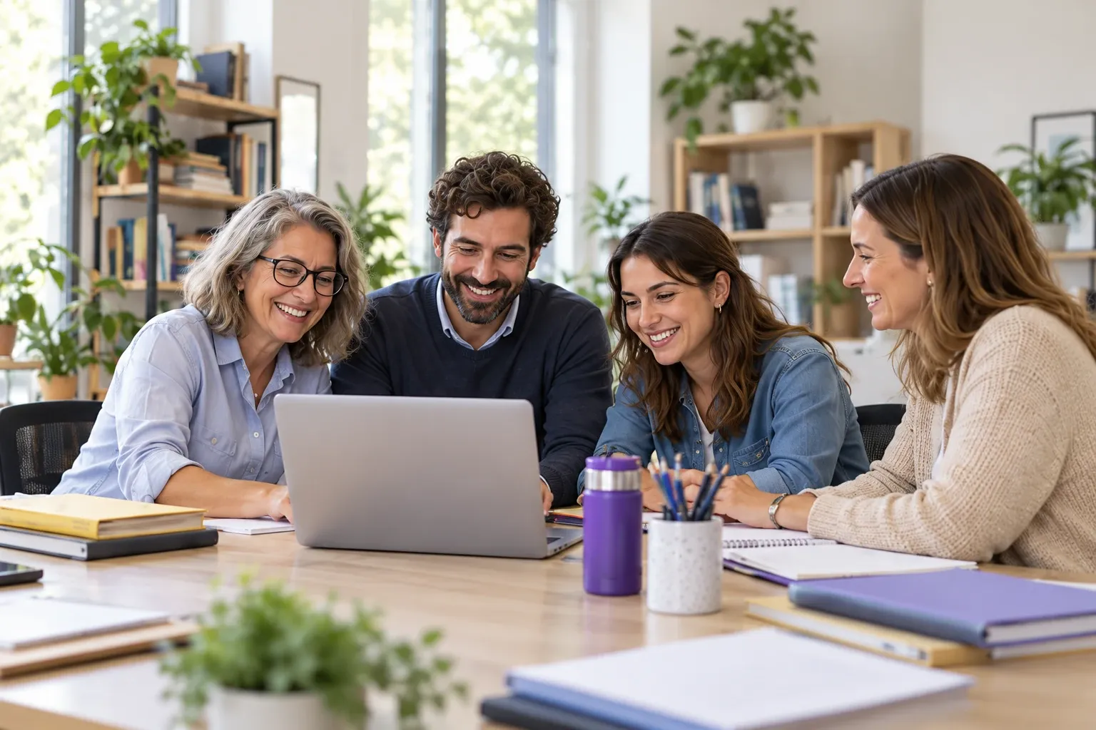 Equipo del colegio colaborando con herramientas digitales