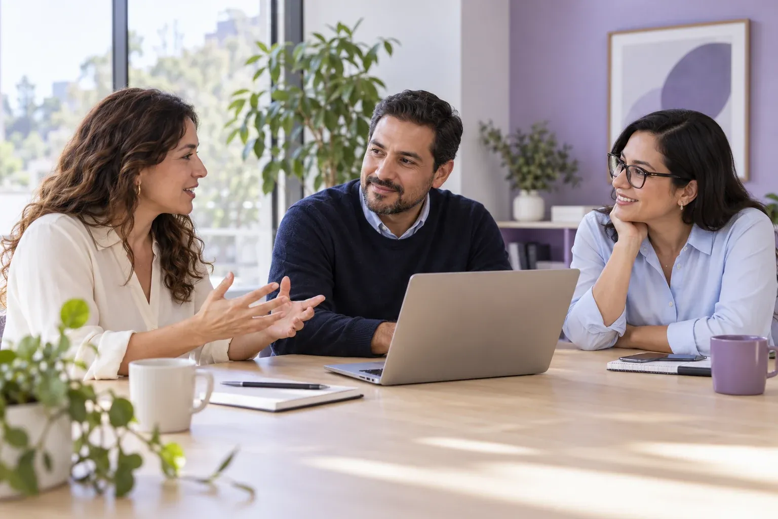 Profesionales compartiendo ideas alrededor de una computadora